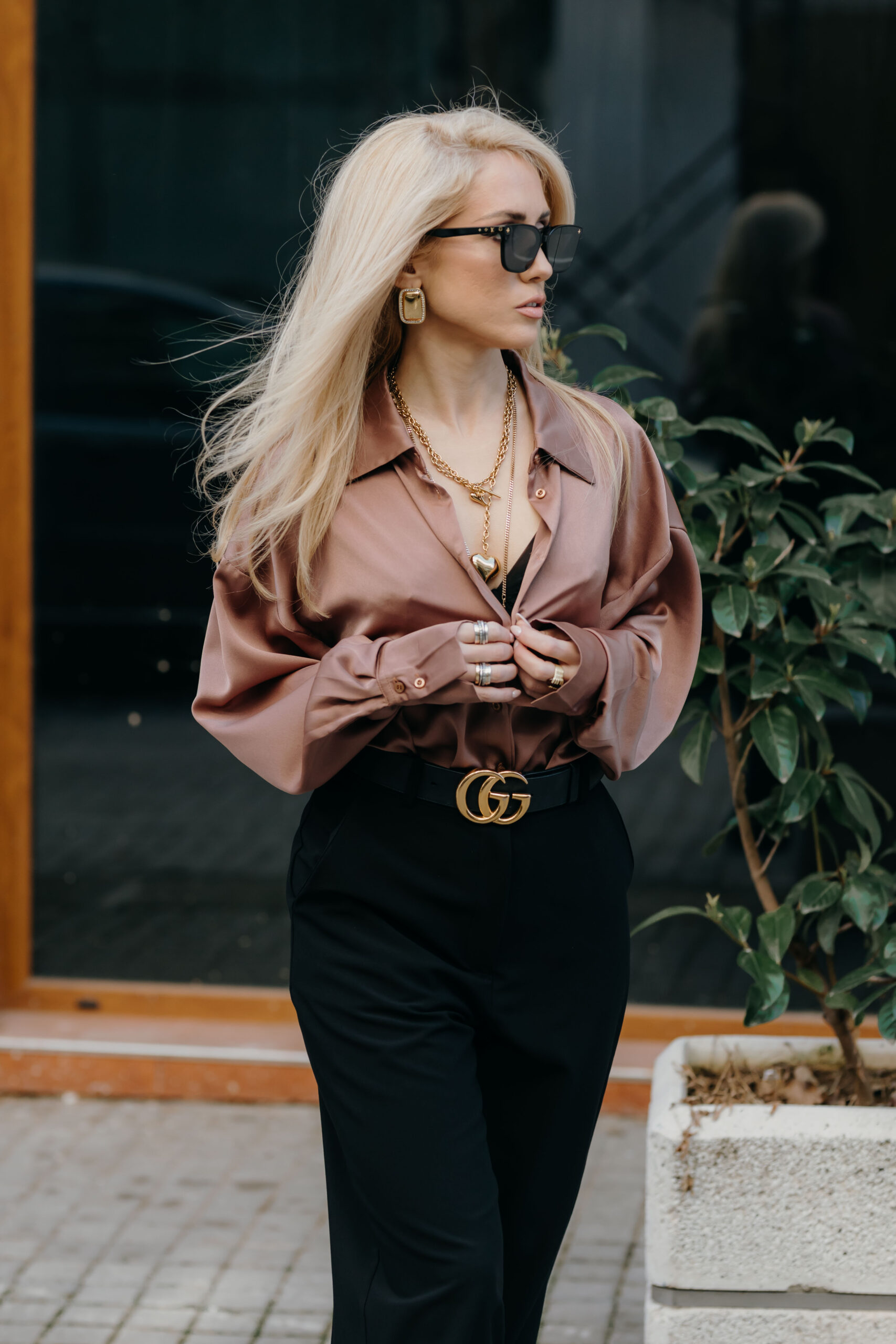 Mocha Oversized Silky Shirt - Image 5