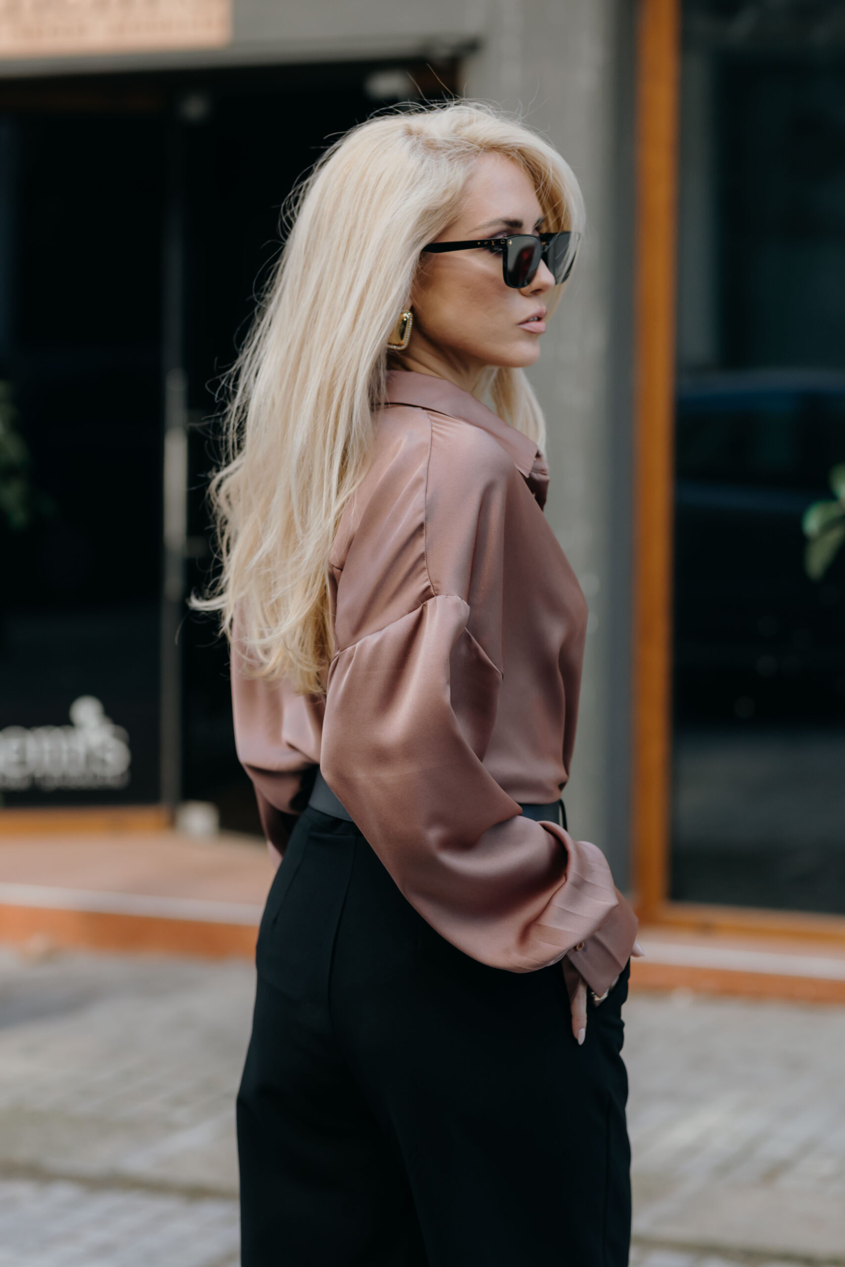 Mocha Oversized Silky Shirt - Image 4