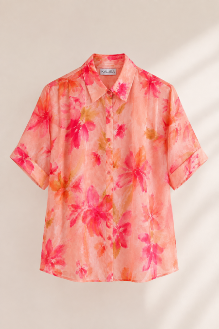 Kalisa Peachy Flower Short-Sleeve Shirt